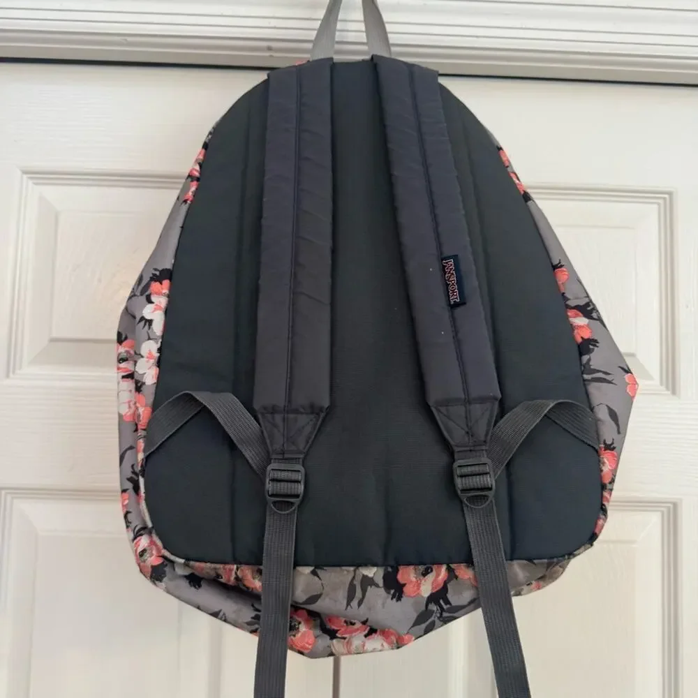 Jansport Backpack Plumeria Flowers Pink Gray Cherry Blossom School Travel Work - Picture 3 of 15